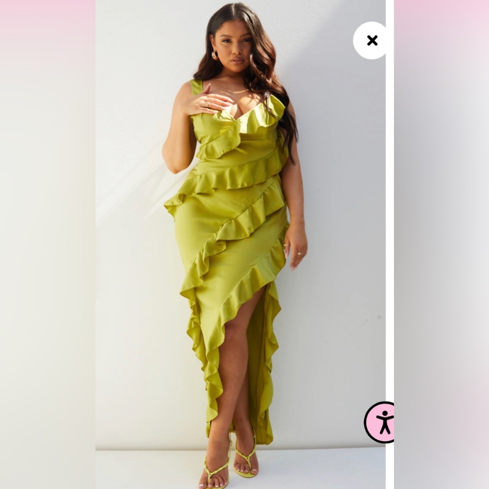 Plus size silk olive green dress